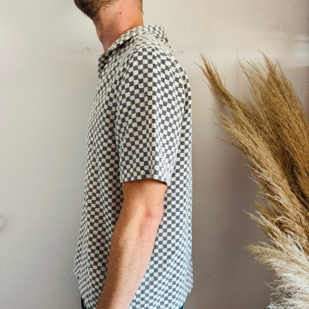 MENS ASOS DESIGN Black White Checker Print Button Down Short Sleeve Shirt Top S - Picture 4 of 13